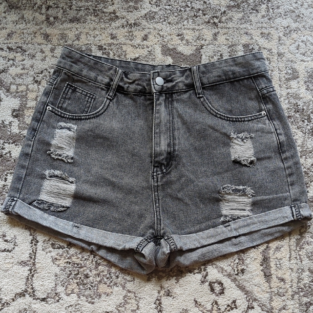 SHEIN Gray Distressed Jean Shorts High-Waisted